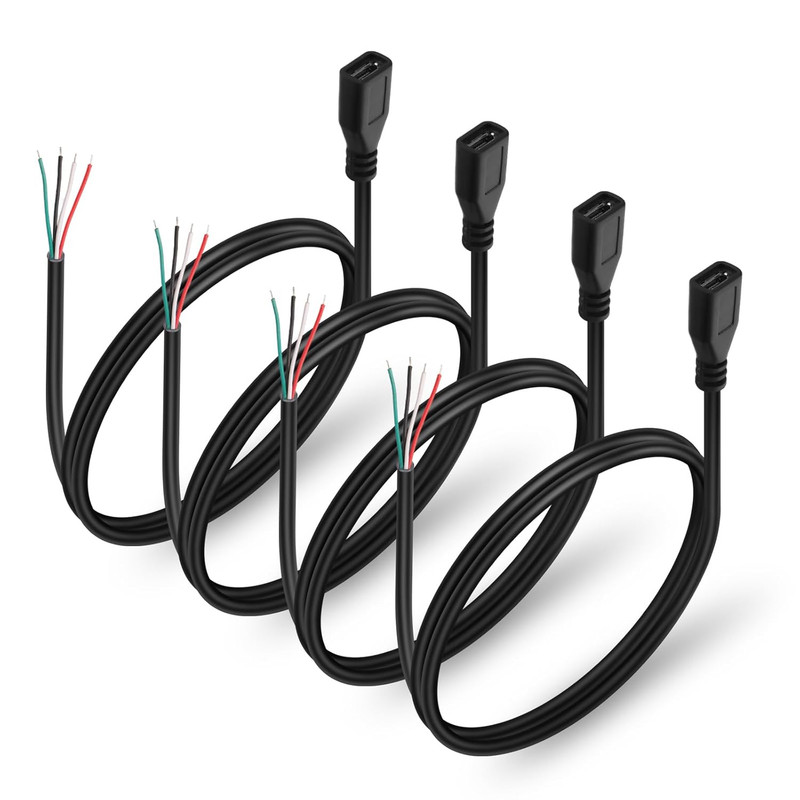 4Pcs Micro USB Female 4 Pin Bare Wire USB Power Data Cable DIY Pigtail Cable for