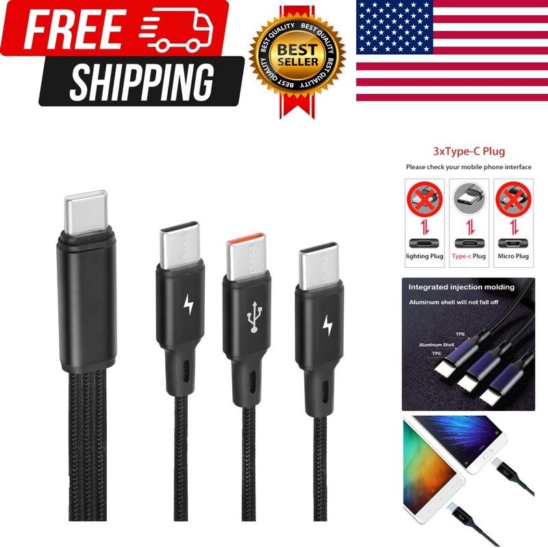 USB C Splitter Cable,USB C Male to 3 Type-C Male Charge Cable,3 in 1 Nylon Br…
