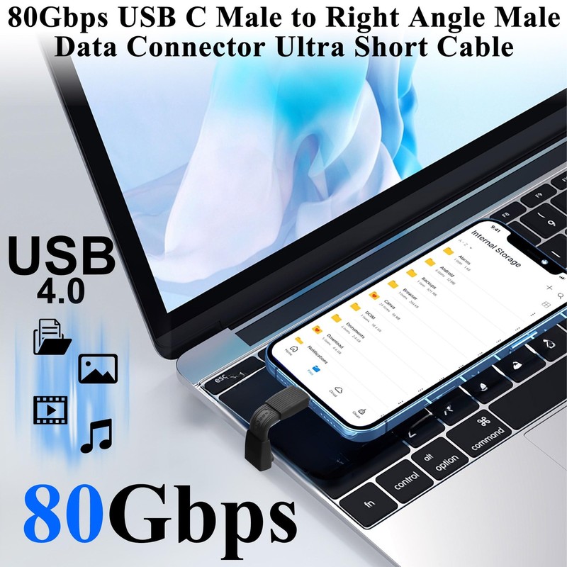 90 Angle USBC 4.0 Ultra Short Cable Male to Straight Fast Charging Data 2in gallery