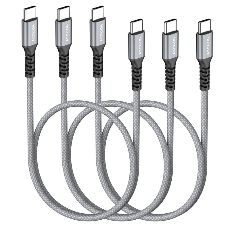 HOTNOW Short USB C to C Cable, 6 inch 3 Pack,Type C 0.5FT, Grey+White
