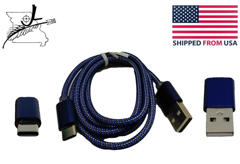 USB-USB C 39″ Cloth Wrapped 2.1 Amp A Charging Data Cable Blue Aluminum Ends
