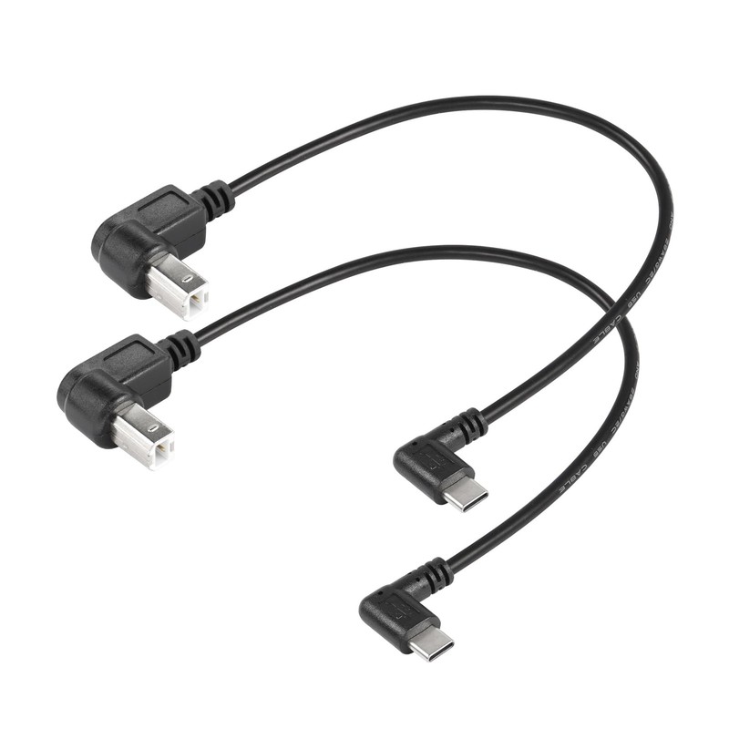 2 PCS USB C Printer Cable Right Angled USB B to Type C Cord 11.8 Inch UP+UP