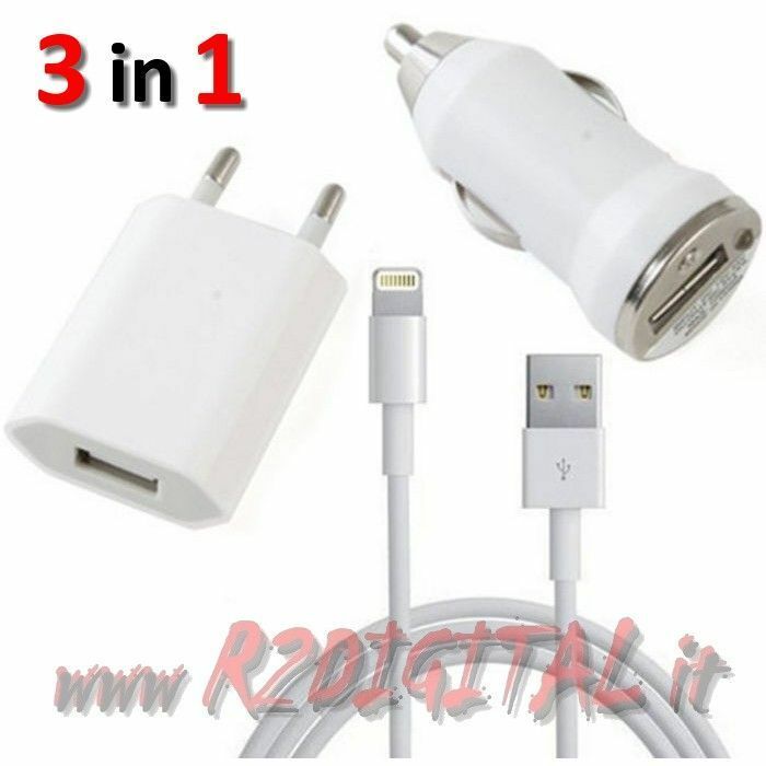 KIT 3 IN 1 IPHONE USB DATA CABLE WITH CHARGER NETWORK HOME CIGARETTE LIGHTER CAR