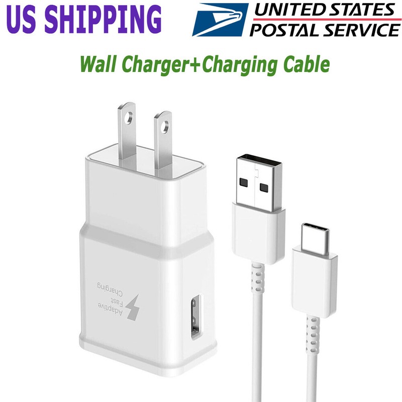 Fast Wall Charger Plug + USB C Fast Charging Cable White For Samsung Galaxy S20