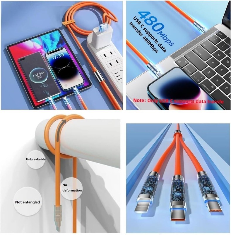 3 In 1 Versatile Fast Charging Cable Black Type C Micro USB 1 Meter Length