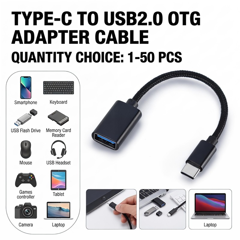 Type-C Male to USB 2.0 Female OTG Adapter Converter Cable for Phone Tablet Mouse