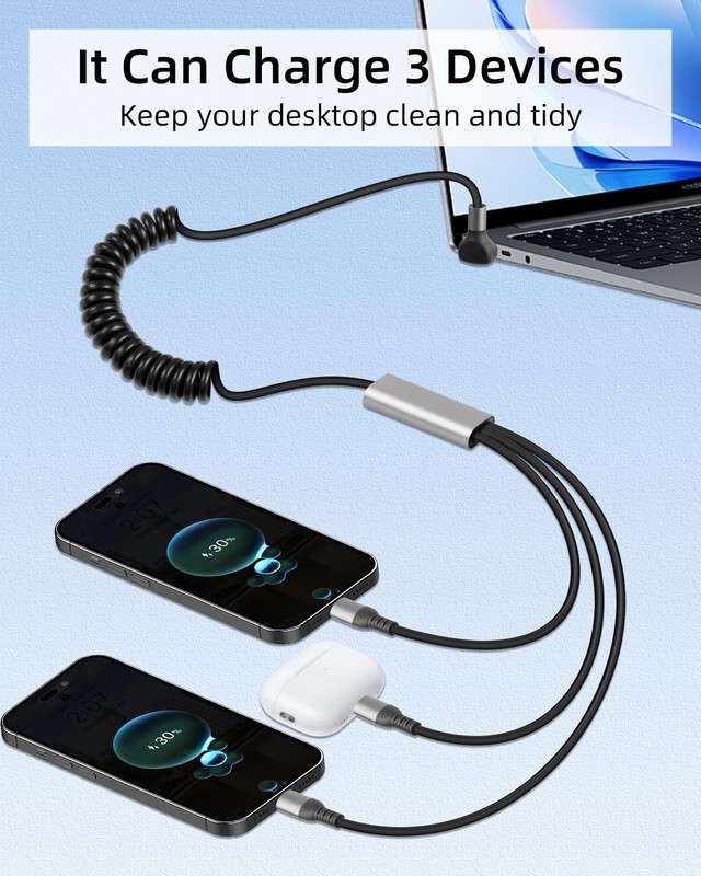 90 Degree USB A to USB Splitter Charging Cable,3 in 1 Coiled USB A to USB Fas... gallery