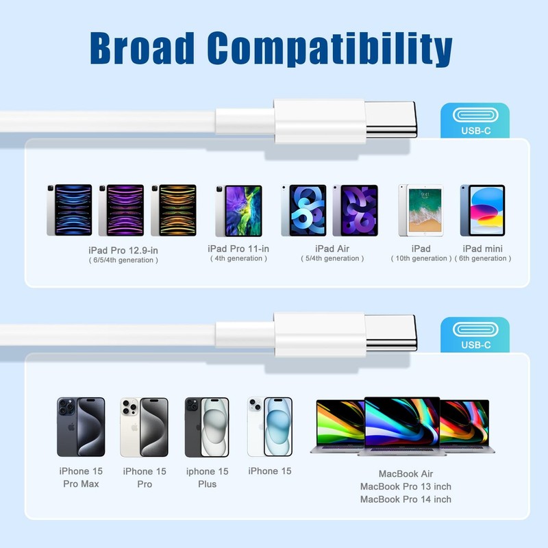 3 Pack 3ft 6ft 10ft USB C to C Fast Charger Cable Type C Charging Cord Lead gallery