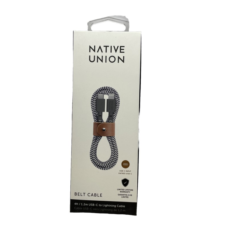 Native Union Belt Cable USB-C/8 Pin - 4ft - Zebra - BELT-KV-CL-ZEB-2 MFi-Certi