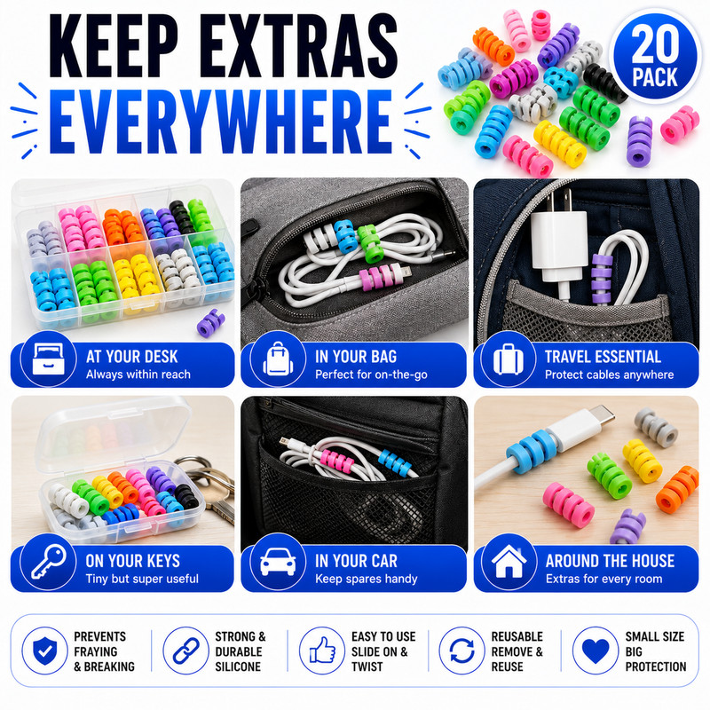 Cable Protector Spring Wraps 20-Pack Charger Cord Saver Wire Protectors gallery