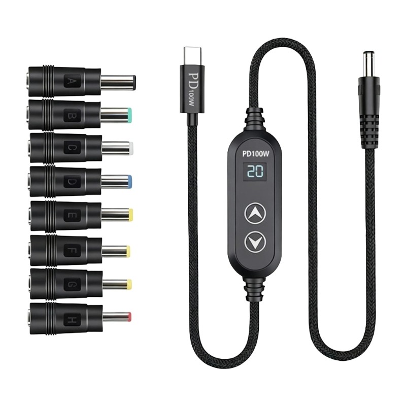 Double Button Operated 100W Charging Cable Includes 8 Adapters for Various