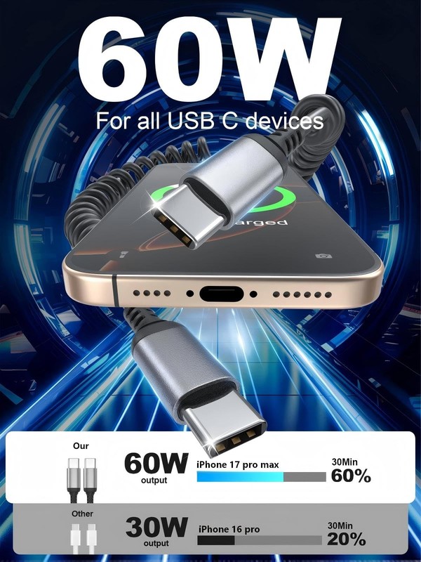 Coiled USB C to C Cable 3FT, 2 Pack Retractable C Black gallery