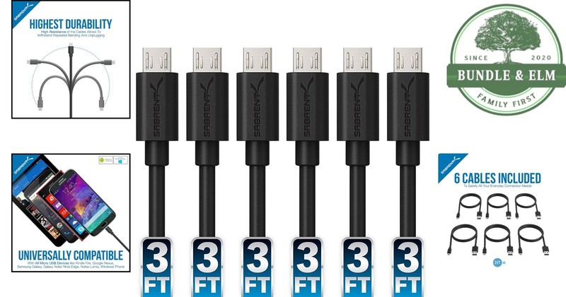 High Speed Micro USB Cables, 3ft Length for Smartphones and Tablets - 6 Pack gallery