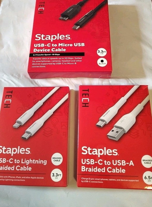 Bundle Lot of Assorted USB-C Charging Cables 3 Boxes/Cables Staples Brand