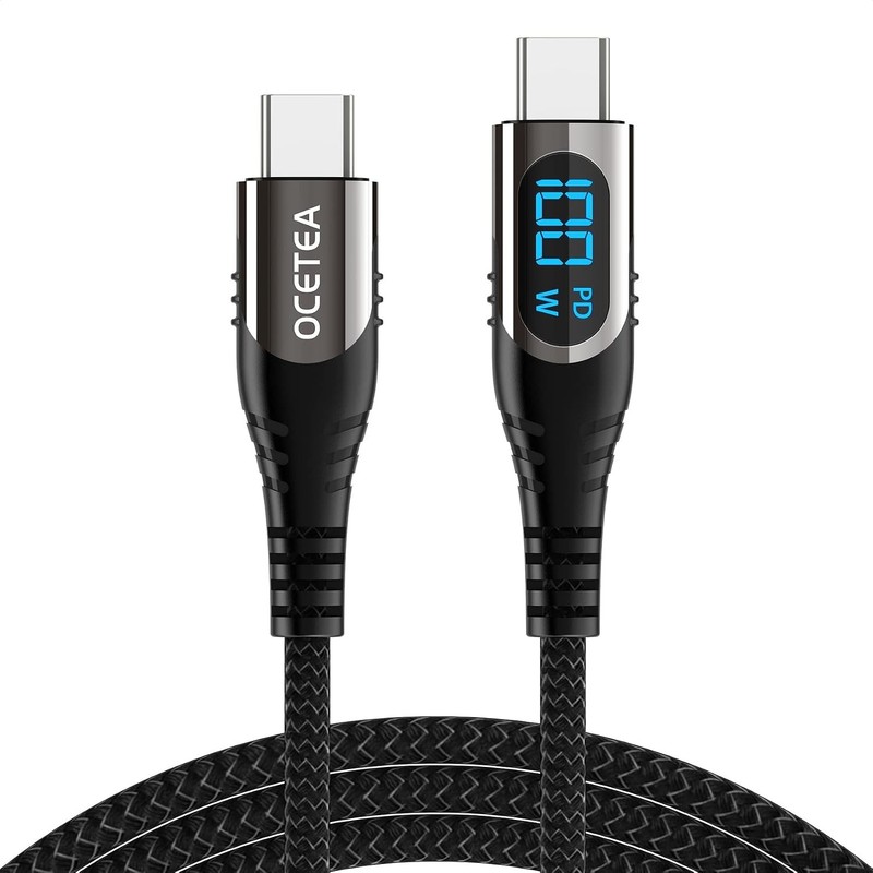 USB C to C 3M 100W Nylon LED Display Braided