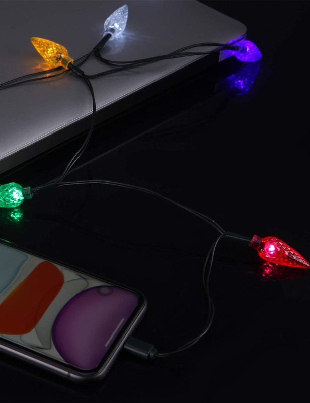 LED Christmas Light Phone Charger Cord USB Decorations, Black gallery