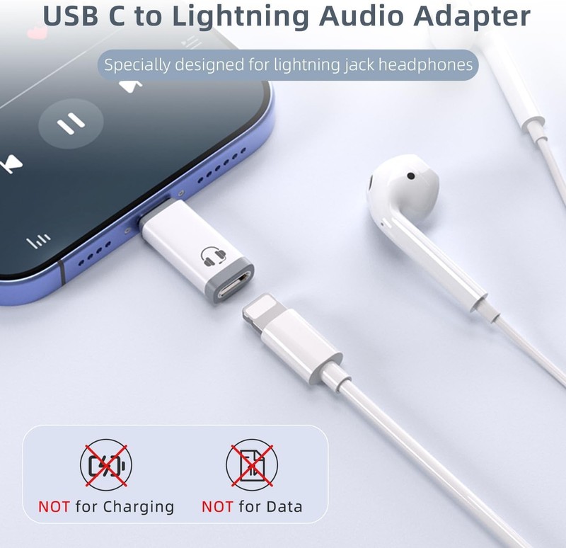 "2 Pack USB C to Light-ning Audio Adapter, Type C Male White " gallery