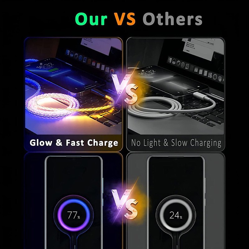 3FT USB C Cable RGB LED Light Fast Charging Cord for Samsung S25 S25+ Ultra gallery