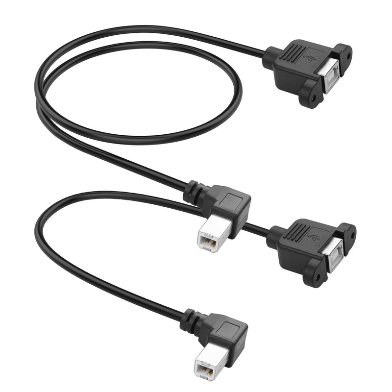 2 Pack USB B Printer Extension Panel Cable 2.0 Type B Male Female Mount Screw
