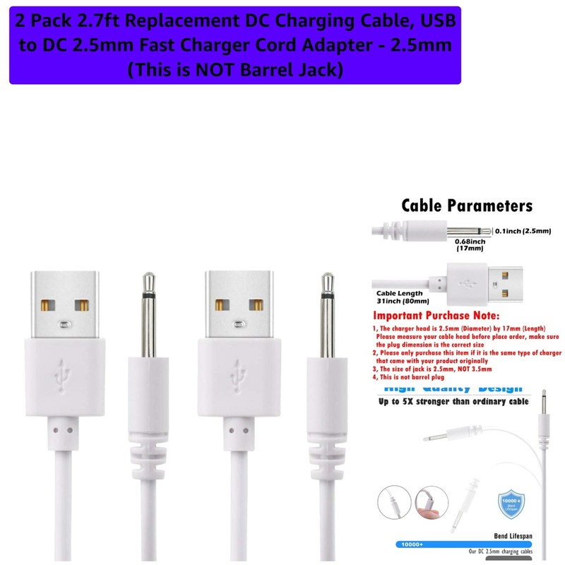 2 Pack 2.7ft Replacement DC Charging Cable, USB to DC 2.5mm Fast Charger Cord…