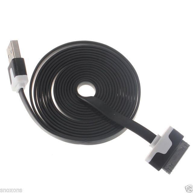iPhone 4 Flat USB Colour Cable Charger Black BUY 1 GET 1 FREE!