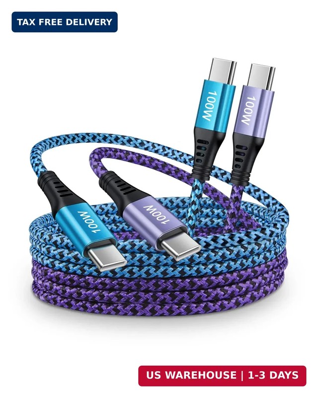 100W USB C Charger Cable, 2Pack/6ft PD 5A Super Fast Charging Type-C Cable | Typ