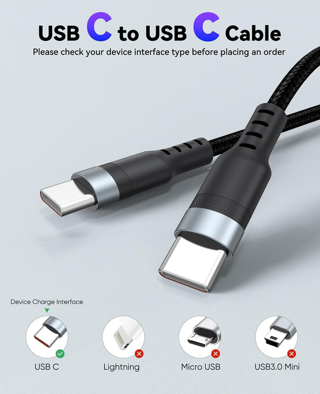 15Ft USB C Cable Fast Charging 60W, Long USBC to USB-C Charge Cord 15 Foot Type gallery