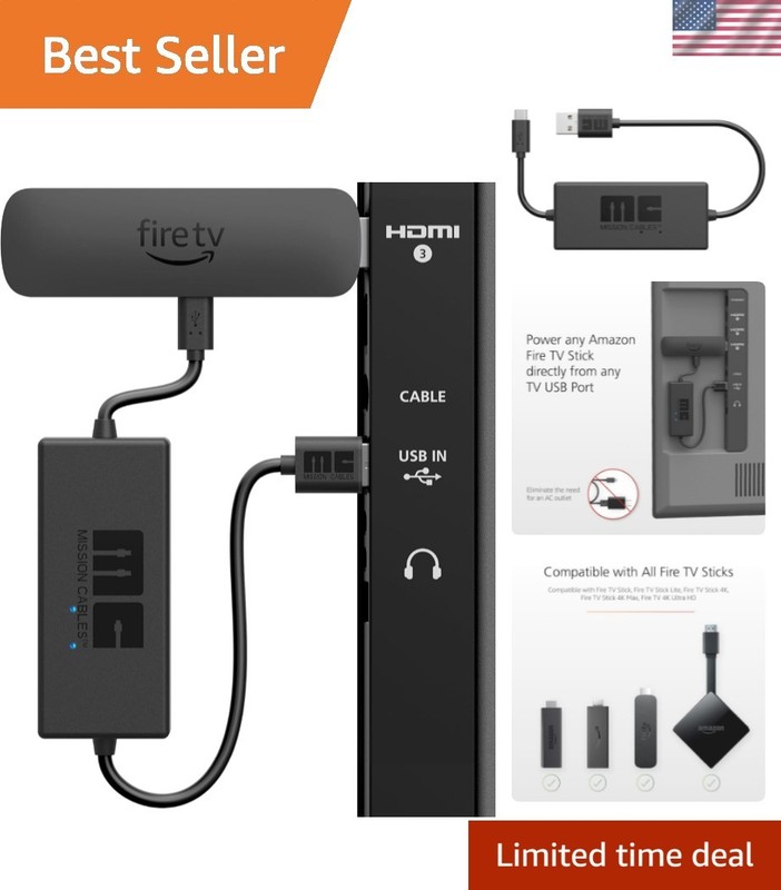 Universal USB-A to Micro-B Power Cable for All Fire TV Sticks Without AC Adapter