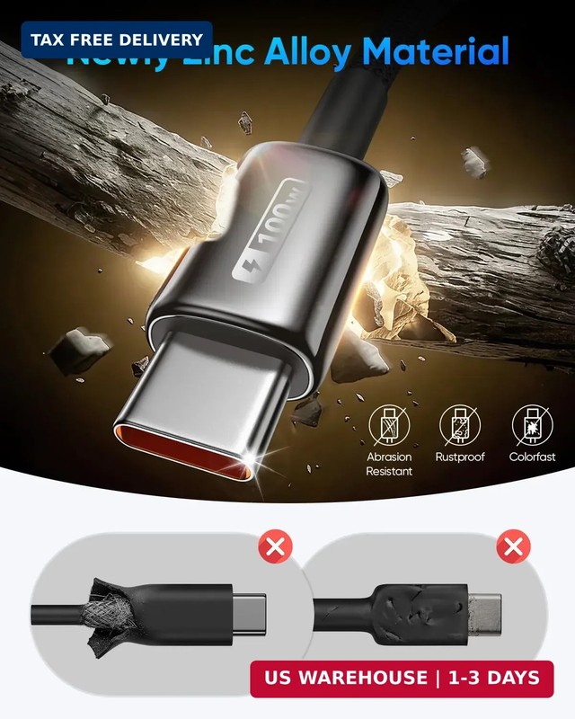 SUNGUY 100W USB C to USB C Cable [2-Pack 3.3FT] Zinc Alloy 5A Fast Charging USBC gallery