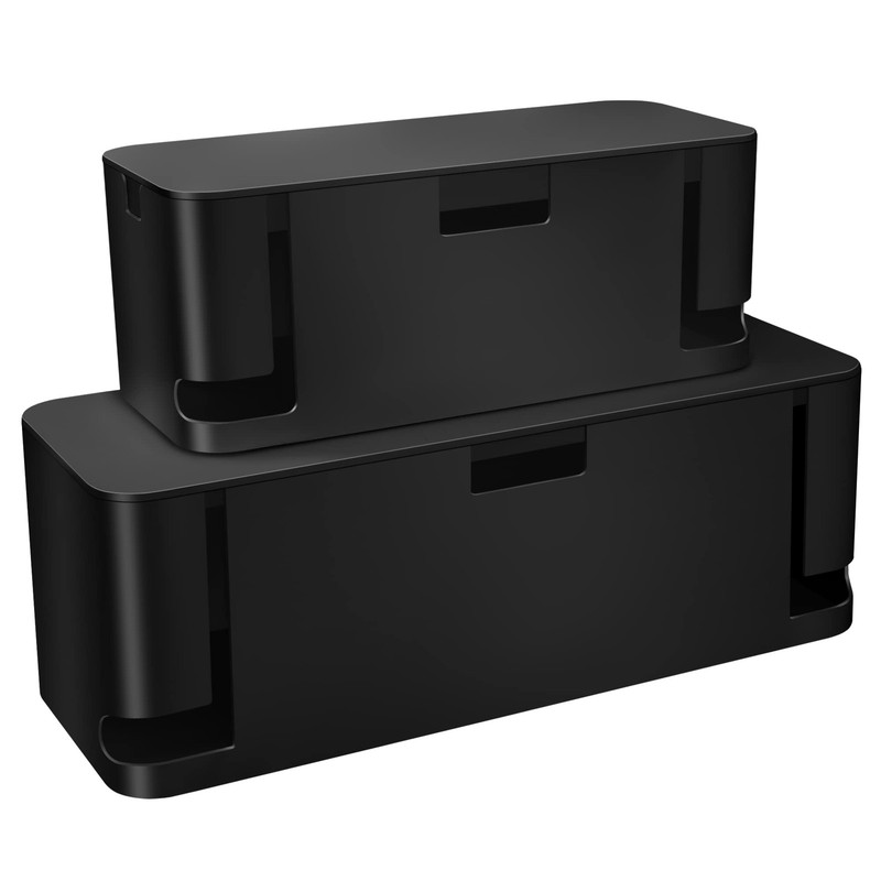 ZhiYo Cable Management Box Black, 2Pack Cord Extra Large + Medium, Black