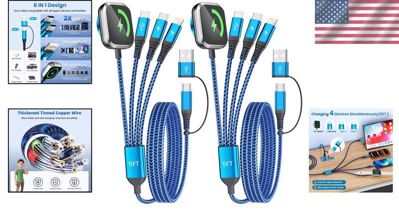4-in-2 Multi Charging Cable with Dual Type-C Ports - 5FT for iPhones & iWatch gallery