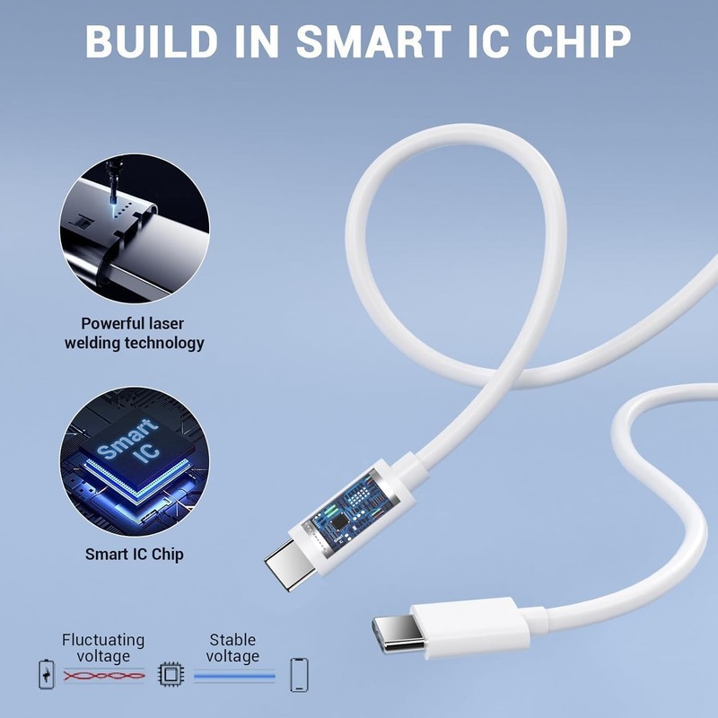 2 Pack 6.6ft 60W Fast Charging USB C to Type C Cable White Charger Cord Lead gallery