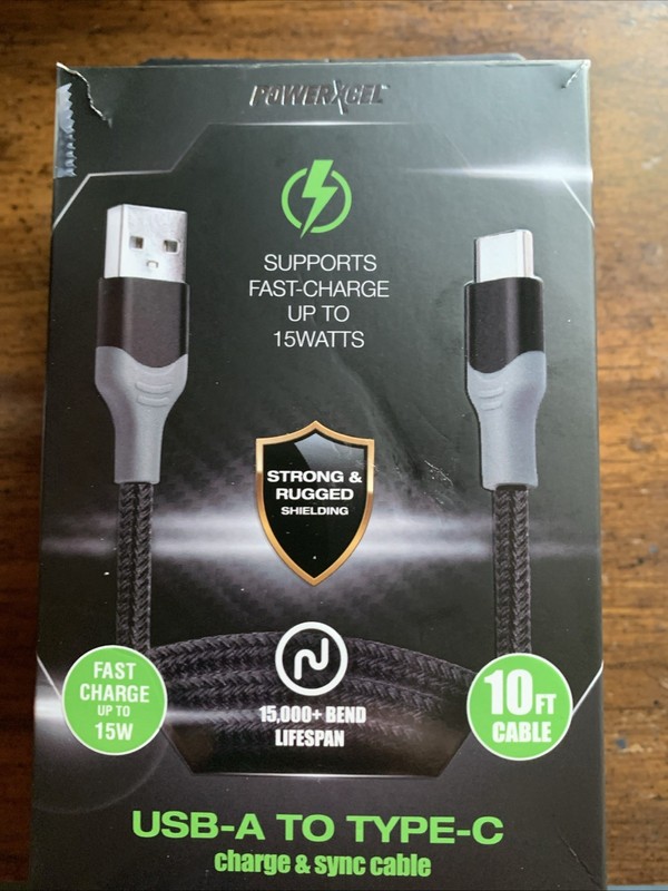 Powerxcel Fast Charge 10-Ft Charge And Sync Cable USB-A To Type-C