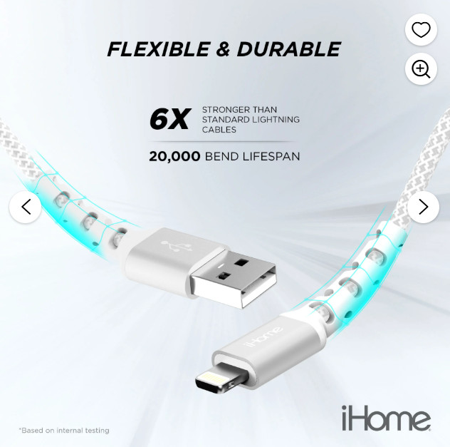 BRAND NEW Apple iHome Lightning to USB Charger Cable 6 feet long, Fabric Braided gallery