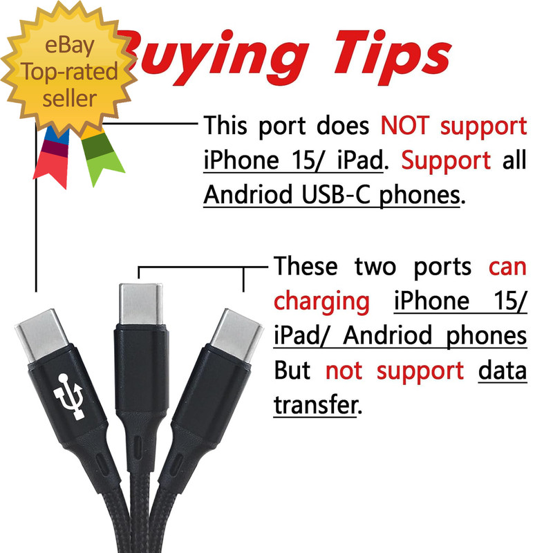 Multi USB-C Cable 4FT, 3 in 1 Multiple Type C Charging,3A Splitter USB-C Chargin gallery