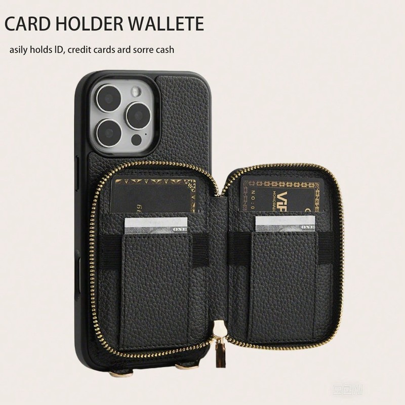 Luxury Leather Crossbody Phone Case & Wallet for iPhone 15–16 Pro Max, Shockp…
