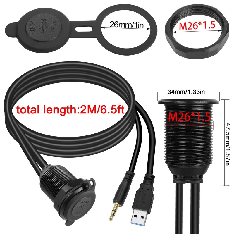 USB3.0 & 3.5mm Audio Threaded Fixed Embedded Car Waterproof Cable 5Gbps TRS 3... gallery
