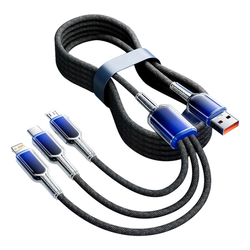 3 in 1 USB Cable 6A 240W Micro USB Type C Charging Cable For iPhone 14 13 12 Hua