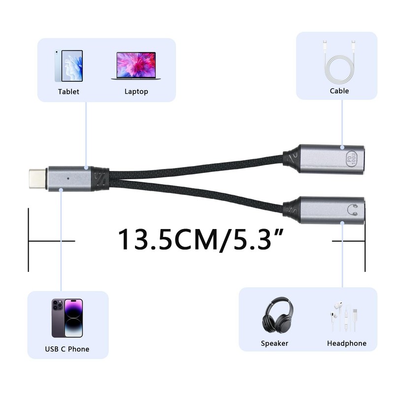 USB Splitter 2 in 1, to Dual USB Adapter with PD 100W Fast Charging & Hi-Fi A... gallery