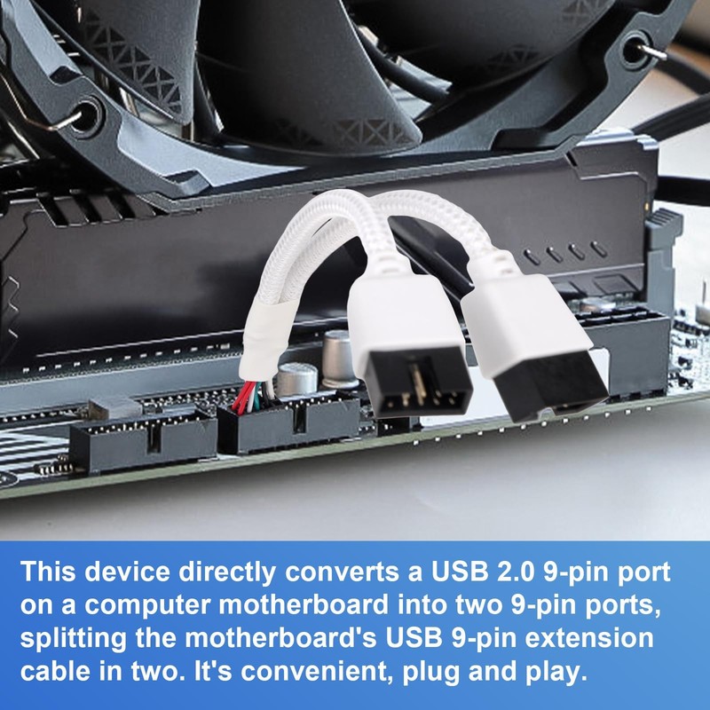 2pcs Motherboard USB 2.0 to Dual 9 Pin Extension Cable, Y-Shaped Braided USB ... gallery