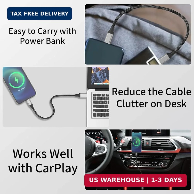 USB C to Lightning Cable 1Ft, 2Pack Short Iphone Charger Cord Mfi Certified FAST gallery