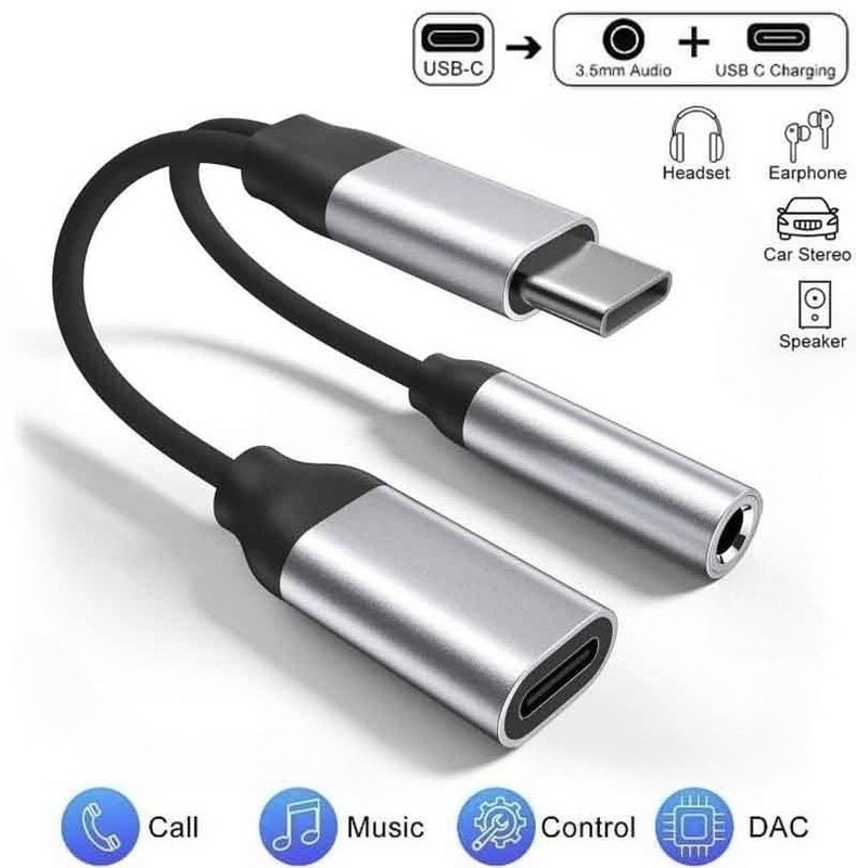 2 in 1 Type-C USB C to 3.5mm AUX Audio Headphone Jack Adapter Charger Cable New