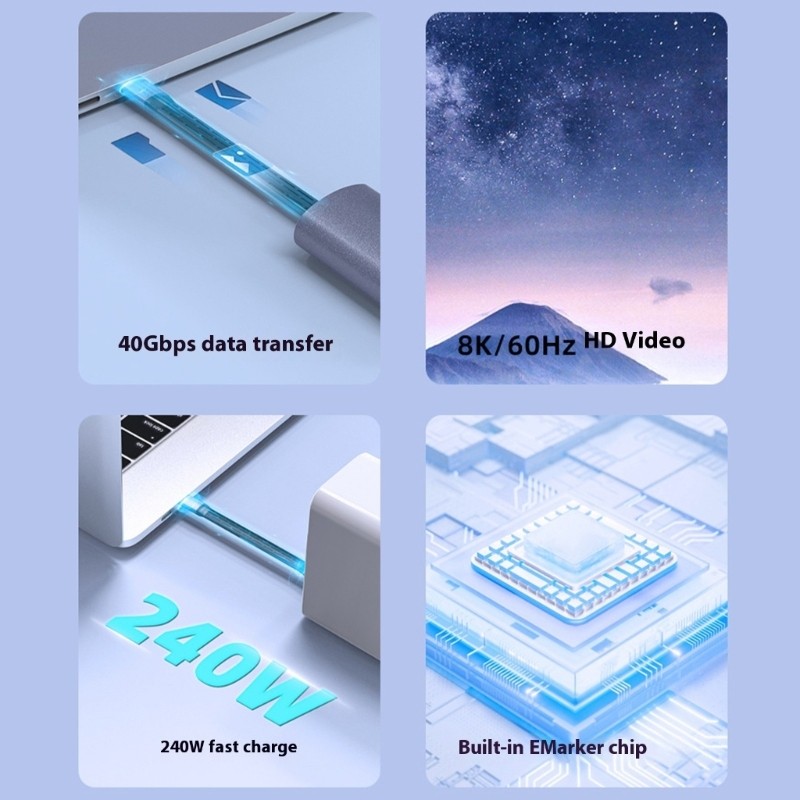 Flat Flexible USB A C Charging Cable 15cm 40Gbps Transfer 240W Quick Charging gallery
