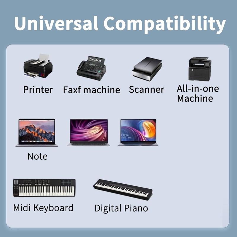 2 in 1 USB to USB B 2.0 Printer Cable 2M, USB MIDI Cable gallery