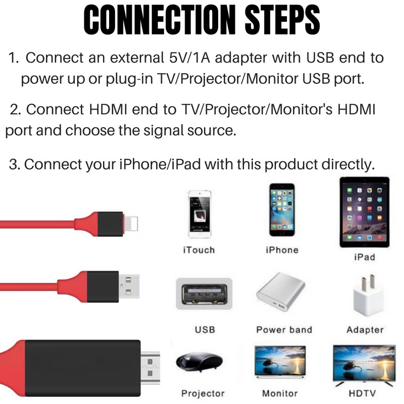 For iPhone 14 13 12 11 XR 8 7 6 HDMI Mirroring AV Cable Phone to TV HDTV Adapter gallery
