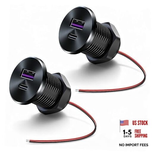 RV USB Outlet 12V/24V, All-Aluminum Type C & USB A Charger, PD3.0 QC3.0 Fast