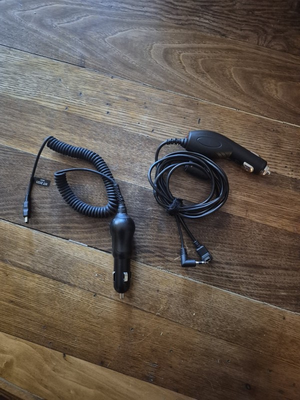 Two Car Plugs- One with mini-USB type B, the other banana & Mini-USB type B