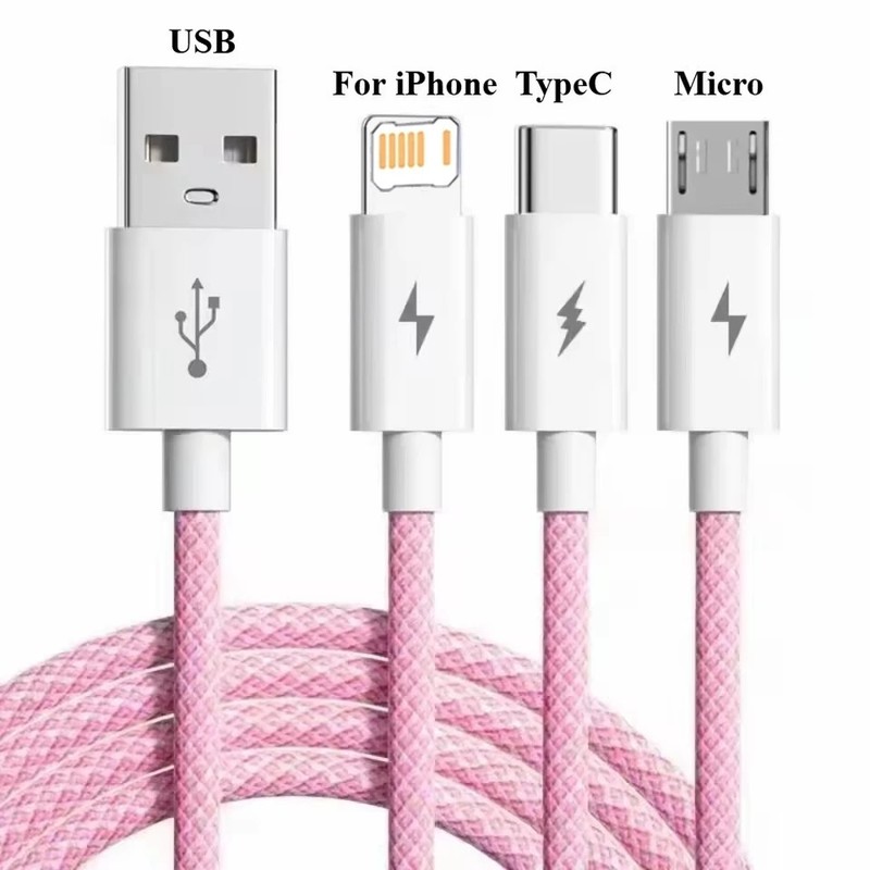 6A 3-in-1 USB Type C Cable 66W Super Fast Charging Cord For Huawei Xiaomi Redmi