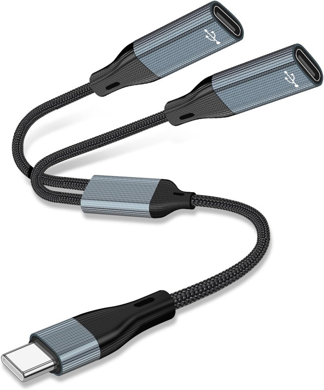 USB C Splitter & Headphone Adapter – 2 C Ports, OTG Compatible with Black