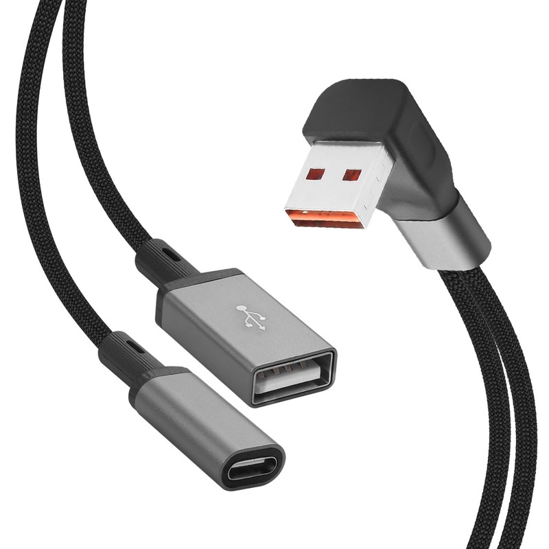 Right Angle USB Splitter Cable 1 in 2 Out USB A 2.0 to Dual USB A/Female Adap…